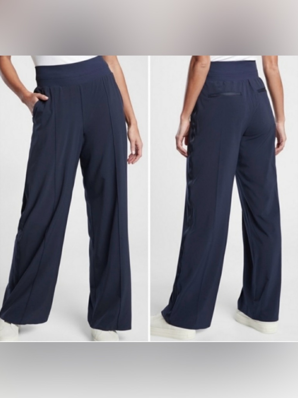 Athleta Nolita Wide Leg Navy Blue Pants Lightweight High Rise Travel Athletic 6P